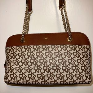 DKNY Bryant Park Medium Top Zip Satchel Brown/ Beige NWT